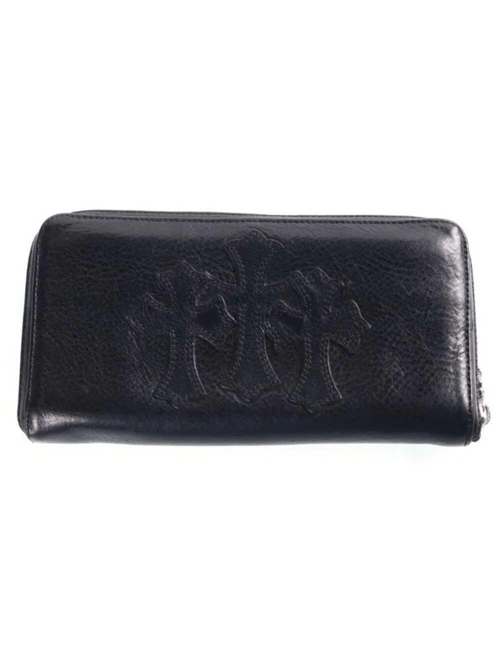 Chrome Hearts Rec Zip 3 Cross Round Zip Leather Wallet Black